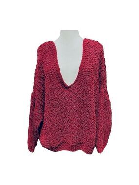 MOD Black Label Oversized Cropped Sweater Chainlink Chunky Knit Burgundy S-M